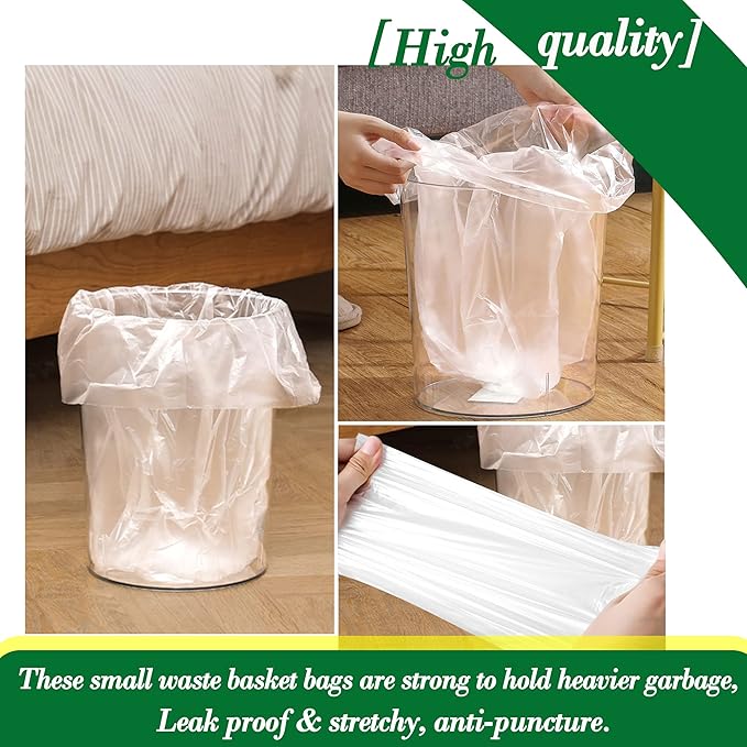 Hommaly 2.6 Gallon 120 pcs Small Clear Trash Bags, Strong 2.5 Gallon Garbage Bags, Bathroom Trash Can Bin Liners Unscented, Mini Plastic Bags for Office, Waste Basket Liner, Fit 6-10 Liters, 2-2.6 Gal