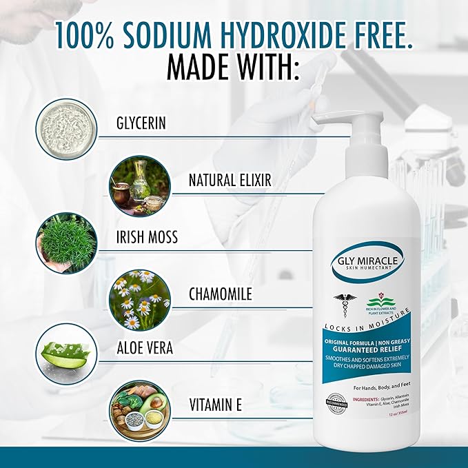 GLY MIRACLE Moisturizing Body Cream Lotion, 12 ounce - Non-Greasy Skin Humectant for Extremely Dry Skin, Hands, Body, and Feet, Light Fresh Scent with Pure Glycerin for Nourishing Hydration.