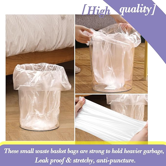 3 Gallon 100pcs (Fit 3-3.2 Gal) Small Clear Trash BagsPlastic Strong Clear Garbage Bags,Bathroom Trash Can Bin Liners,Waste Basket Liner,Fit 10-13 Liter, 3 Gallon,3.2Gallon