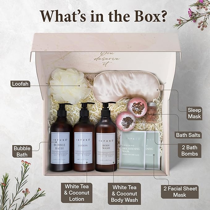 10-Piece Spa Gift Box for Women | Self-Care Set with Eye Mask, Loofa,Bath Bombs,Face Masks,Bubble Bath, Lotion, Body Wash & Bath Salt | Gift for Mom, Grandma, Wife, Bridesmaid or Loved Ones