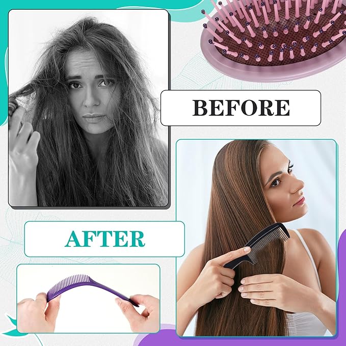 48 Pcs Mini Hair Brush and Combs Set Bulk for Homeless Individually Wrapped Curly Thick Long Smoothing Hair Brush for Women Men Kids Hotel Nursing Charity(Multicolor)