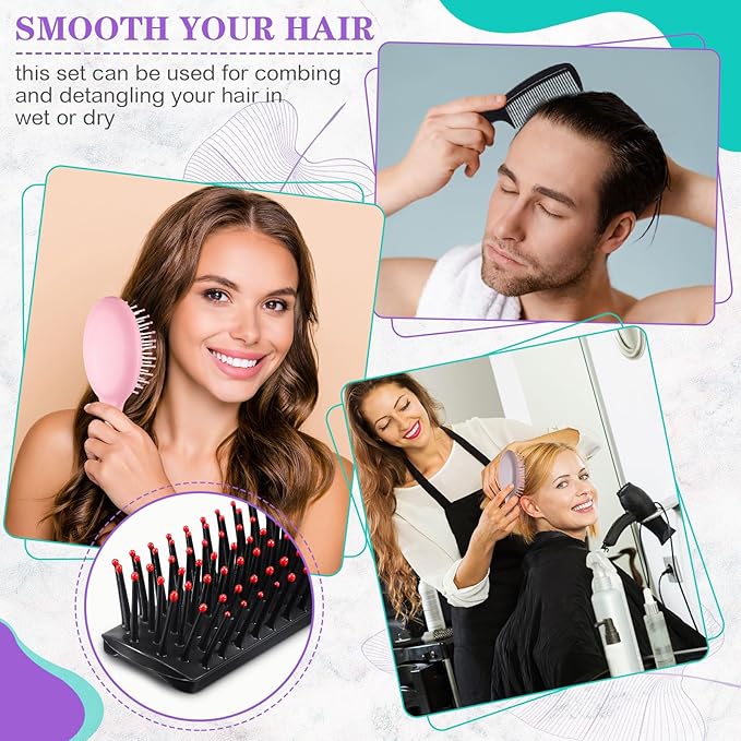 48 Pcs Mini Hair Brush and Combs Set Bulk for Homeless Individually Wrapped Curly Thick Long Smoothing Hair Brush for Women Men Kids Hotel Nursing Charity(Multicolor)