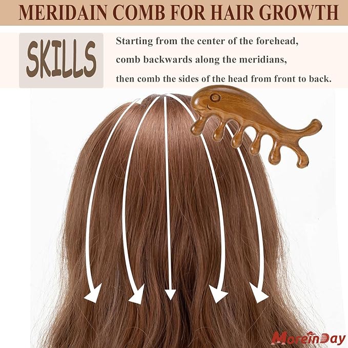 Wooden Massage Comb, Wooden Scalp Massager, Scalp Gua Sha for Stress Relax, Loc Comb for Sisterlocks - Green Sandalwood