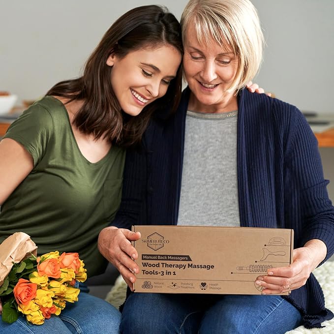 Lymphatic Drainage Massager Manual Wooden Fascia Massage Roller and Gua Sha Tool Set for Body Release Cellulite Anti Cellulite and Relieve Muscle Fatigue 3 Packs