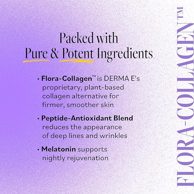 Derma E Advanced Peptides and Vegan Flora-Collagen Night Moisturizer – Hydrating Topical Facial Cream Improves Elasticity and Reduces Appearance of Lines and Wrinkles, 2 Oz