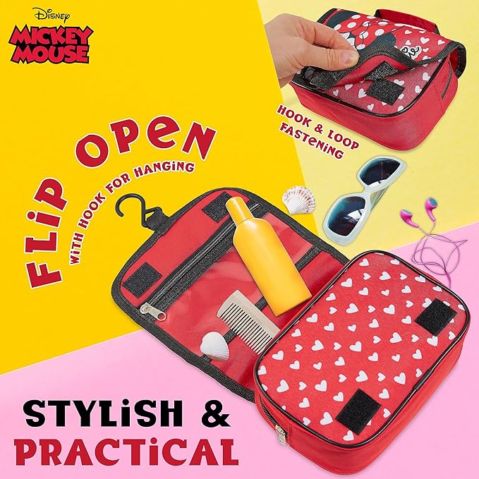 Disney Stitch Hanging Toiletry Bags for Women Teenagers Girls Minnie Mouse Cosmetic Bag Travel Accessories Stitch Gifts (Red Minnie)