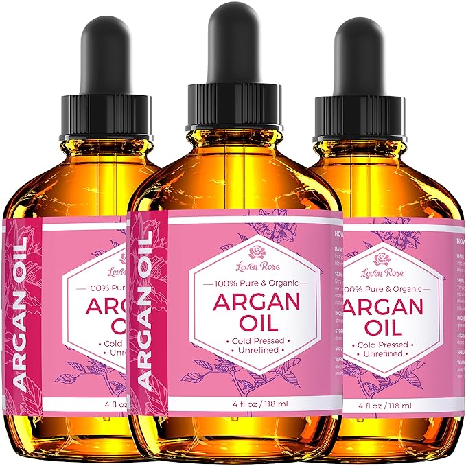 Leven Rose Argan Oil for Face, Hair and Skin - 4 oz 100% Pure Moroccan Cold-Pressed Organic