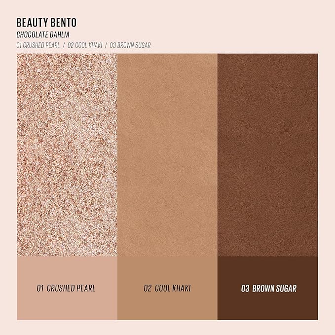 Kaja 3 Colors Eyeshadow - Beauty Bento 08 Chocolate Dahlia | Mosaic Chrome, Shimmer, Matte finish, Cruelty free, K-Beauty Mini Palettes, Easy Finger Blendable, Glitter, High Pigmentation, 0.03 Oz