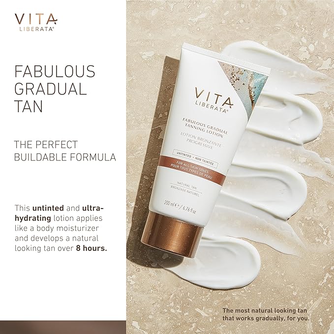 VITA LIBERATA Fabulous Gradual Tanning Lotion - Buildable Formula, Sun-Kissed Tan, Untinted For Minimal Transfer, Lasting Finish, Formulated with Hyaluronic Acid, 3.38 lf.oz