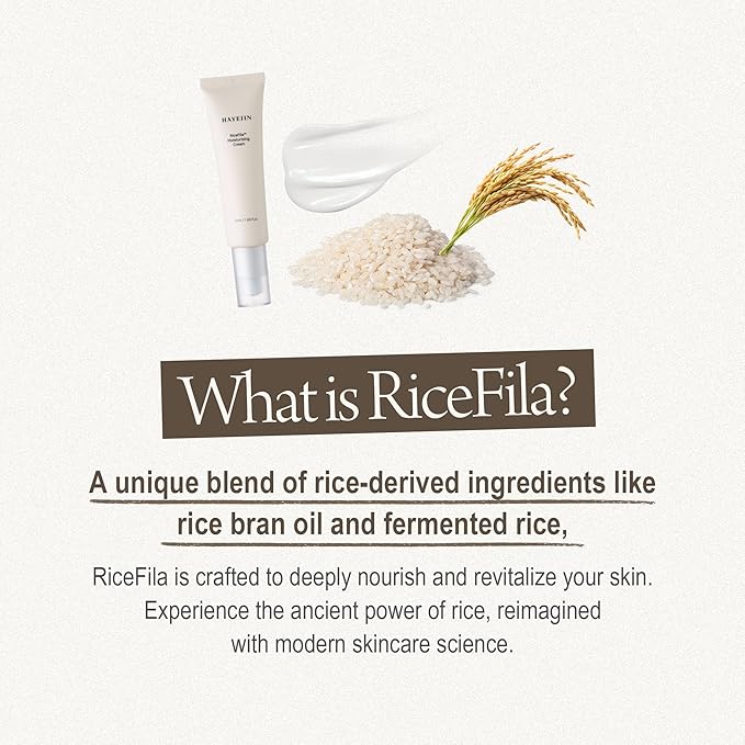 HAYEJIN RiceFila Moisturizing Cream - 50HR Hydrating Day and Night Moisturizer Face Cream with Niacinamide, 8 Hyaluronic Acids & 6 Peptides - Lightweight & Layerable Vegan Korean Skincare 1.69 fl oz