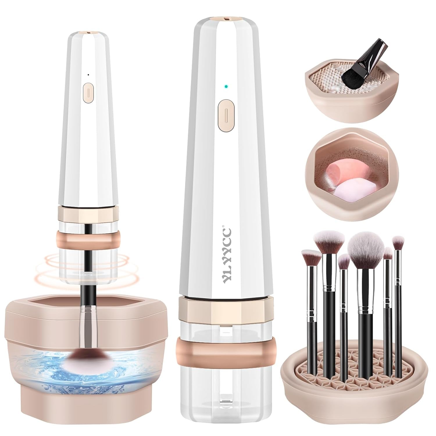 Makeup Brush Cleaner and Dryer Machine with Makeup Brush Holder, Fast Clean & Instant Dry, Portable Make up Brushes Cleaner Tool for All Size Foundation, Concealer & Powder Makeup Brushes Set