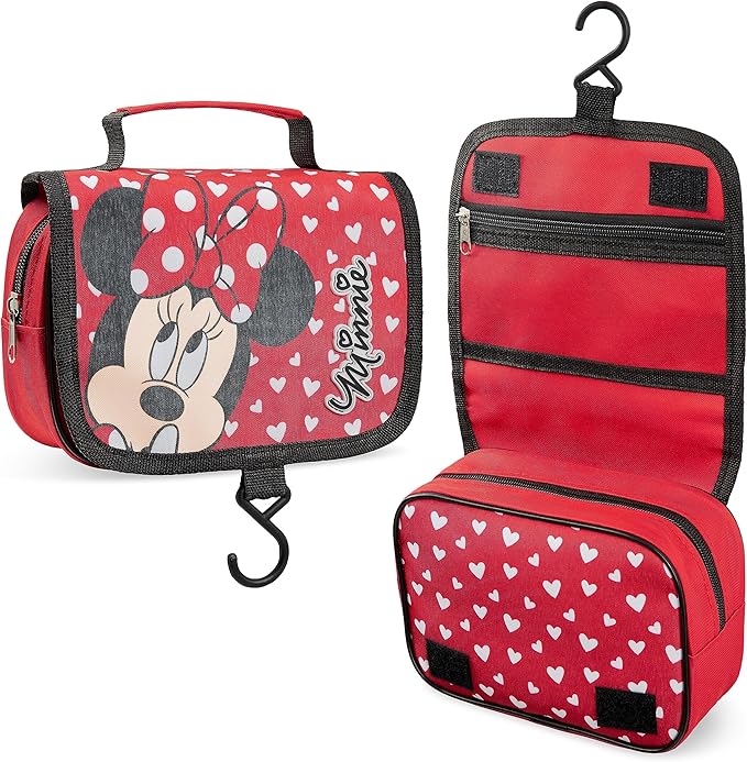 Disney Stitch Hanging Toiletry Bags for Women Teenagers Girls Minnie Mouse Cosmetic Bag Travel Accessories Stitch Gifts (Red Minnie)