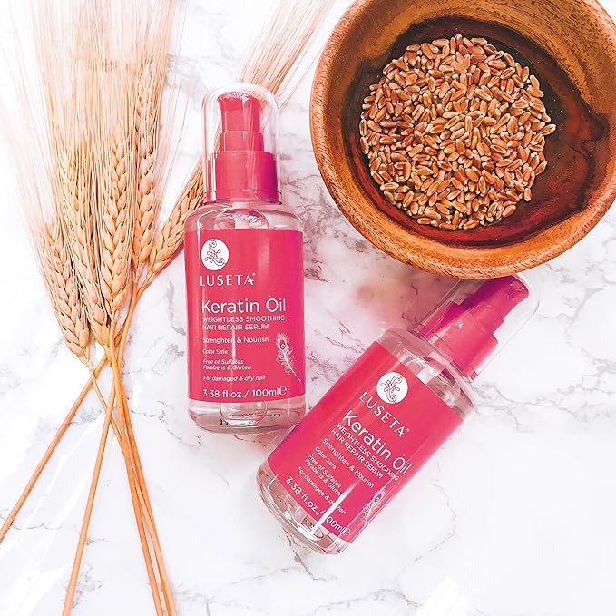 Luseta Keratin Hair Oil Serum for Color Treated Damaged & Dry Hair Strengthening & Nourishing, Keratin Hair Treatment Oil, Free of Sulfates, Paraben and Gluten 3.38 oz